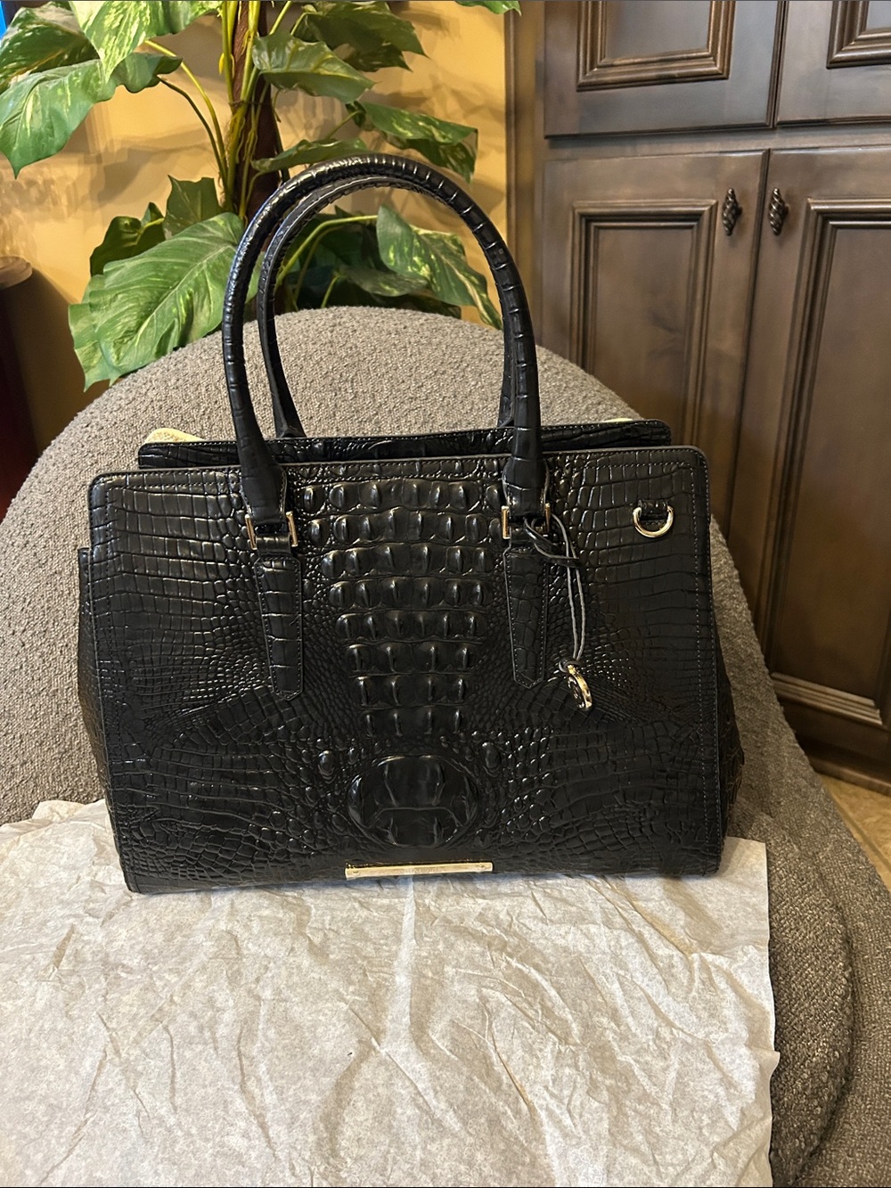Brahmin Black Finley Carryall Melbourne Genuine Leather Satchel With Dust bag